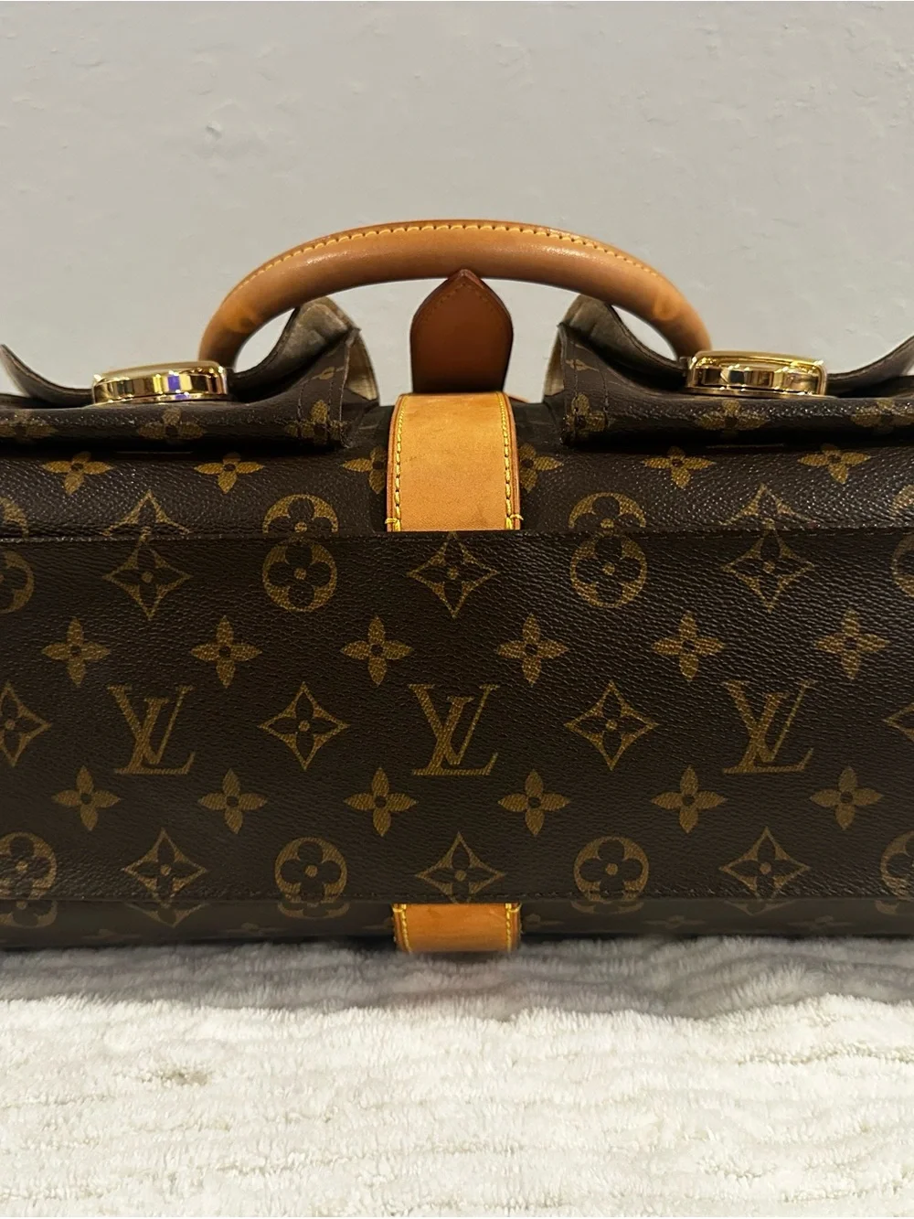 Louis Vuitton Brown Monogram Satchel with Tan Trim